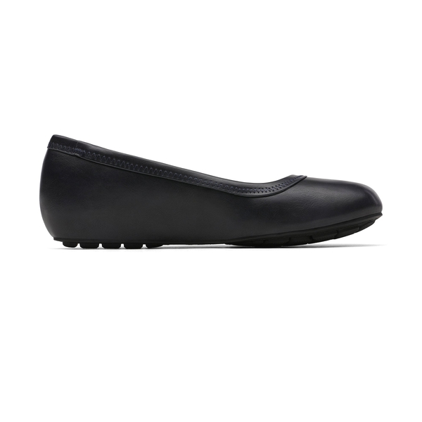 Low Wedge Round Toe Flat Shoes - NAVY PU - 2